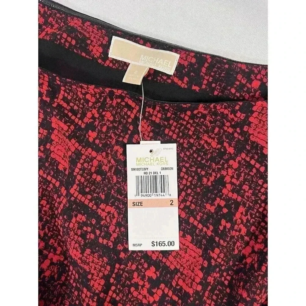 Michael Kors Snake Print Georgette One-Shoulder Dress Red Size 2